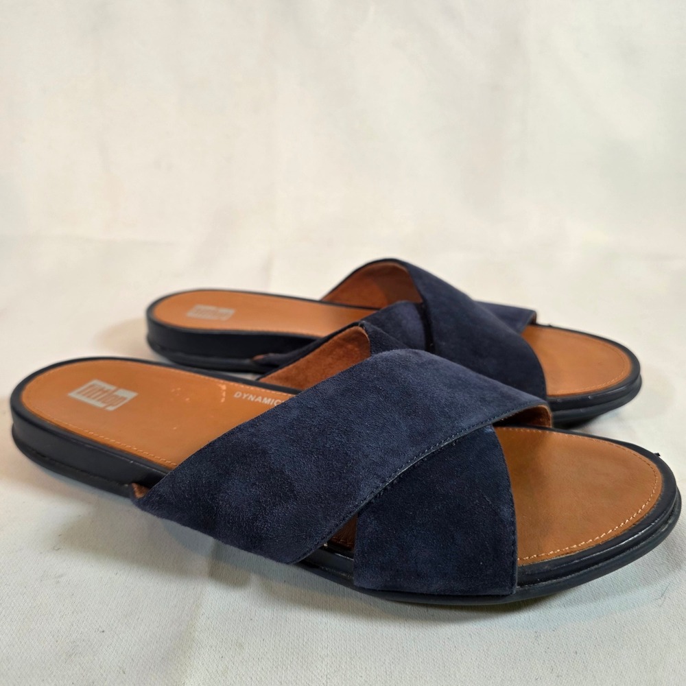 FitFlop Gracie Suede Cross Slides Midnight Navy Blue Sandals Womens 7 Ergonomic